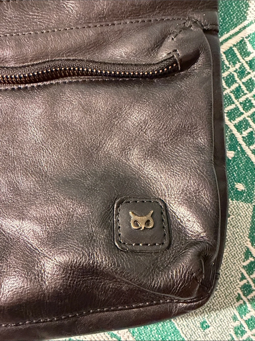 Leather Crossbody with Front Zip Pockets - Black